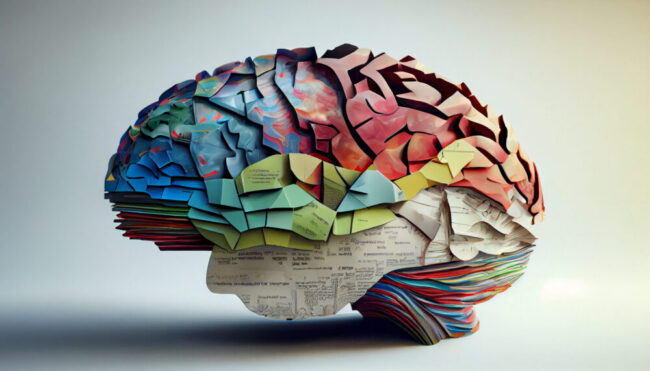 Human brain with paper colors ,generative AI