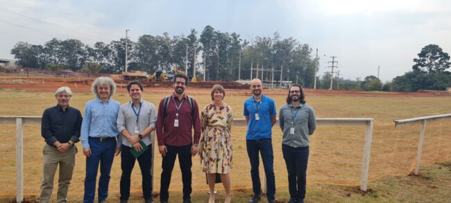 Legend: Representatives from the Robert Koch Institute visit the worksite of Project Orion, a future complex for advanced pathogen research at CNPEM (Photo credit: Outreach/CNPEM) 